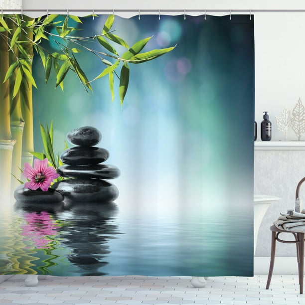 22 Style Zen Bamboo Stone Flowers SPA Shower Curtain Bathroom Waterproof Fabric 